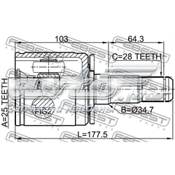 Junta homocinética interna dianteira esquerda MB526273 Mitsubishi
