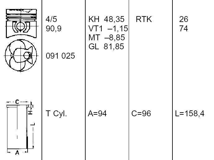 130010000421 NE/NPR Pistão do kit para 1 cilindro, 2ª reparação ( + 0,50)