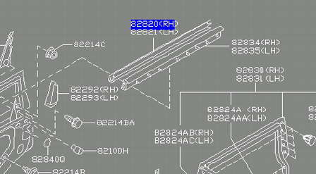 828208H300 Nissan/Infiniti Moldura de vidro deslizante da porta traseira direita