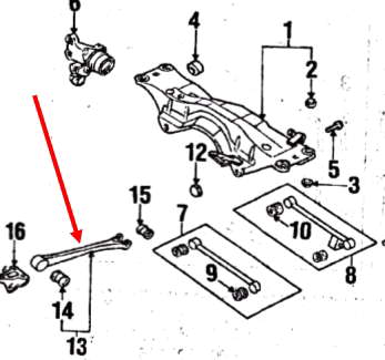 Braço oscilante (tração) longitudinal inferior esquerdo/direito de suspensão traseira Subaru 20270AA001 preço, a partir de  USD