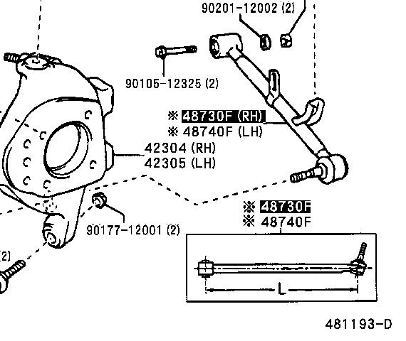 4873050050 Toyota Braço oscilante transversal direito de suspensão traseira