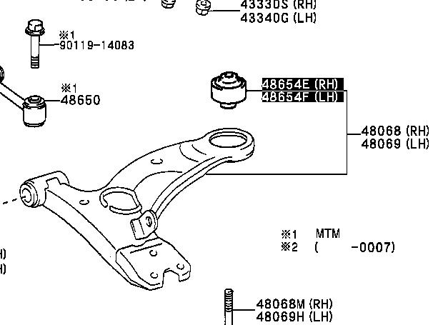 4806105010 Toyota Bloco silencioso dianteiro do braço oscilante inferior