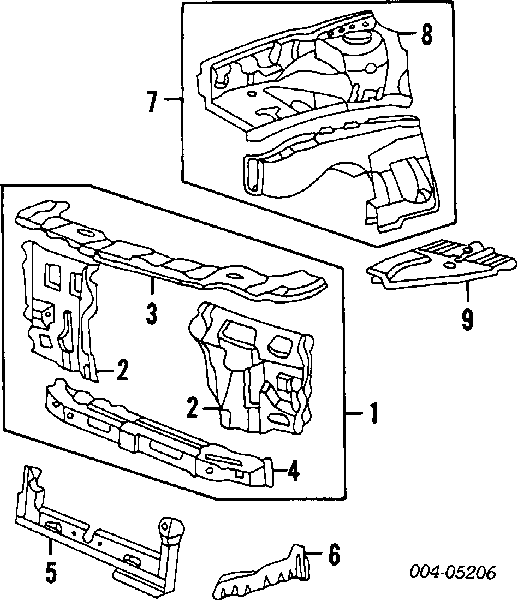  Suporte do radiador montado (painel de montagem de fixação das luzes) Mitsubishi Colt III hatchback (C5A) (1986 - 1992) III