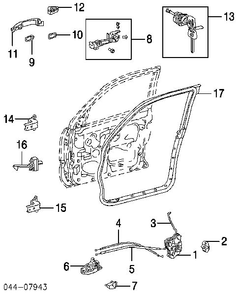 6921128070C1 Toyota Maçaneta externa da porta dianteira