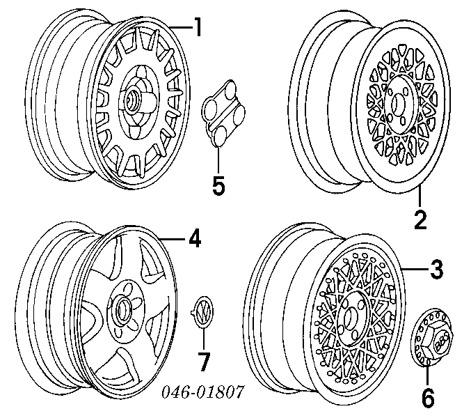 Discos de roda de aleação ligeira (de aleação ligeira, de titânio) Volkswagen Golf II 19E, 1G1