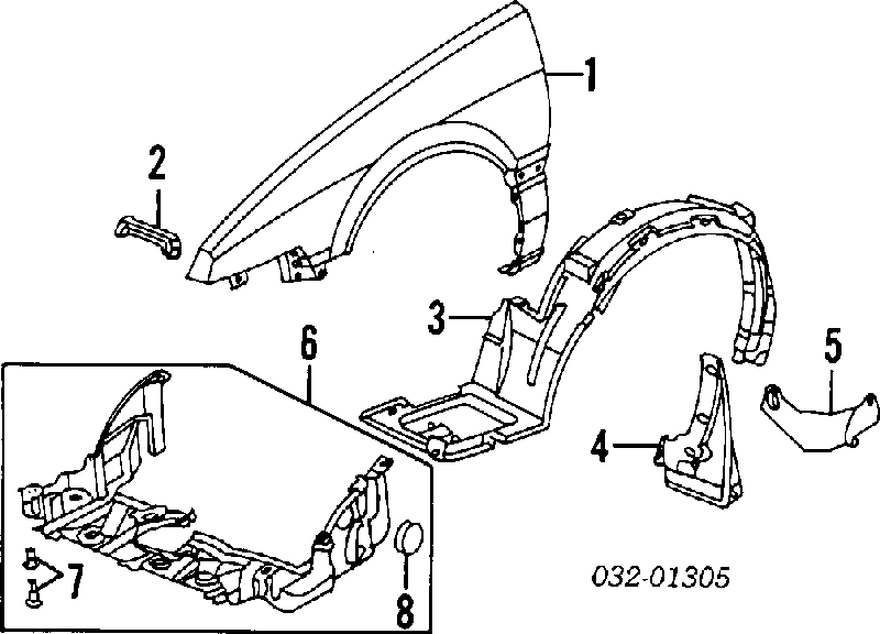 Guarda-barras direito do pára-lama dianteiro para Honda Accord III CA4, CA5