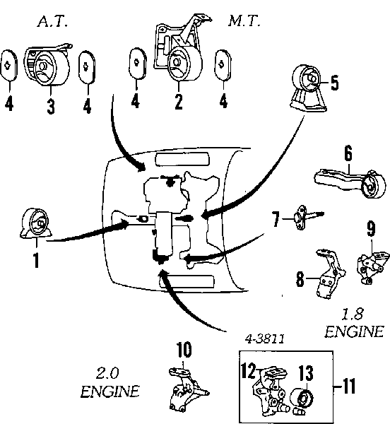 MB309492 Mitsubishi Coxim (suporte) dianteiro de motor