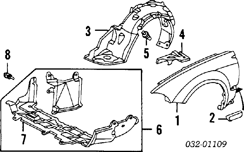  Guarda-barras direito do pára-lama dianteiro Honda Civic V hatchback (EG) (1991 - 1995) V