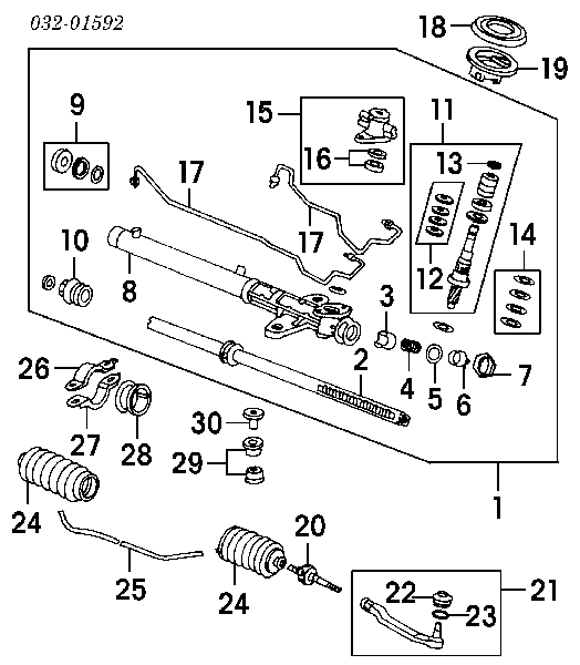 Kit de reparação da cremalheira da direção (do mecanismo), (kit de vedantes) para Honda Accord V CE, CF