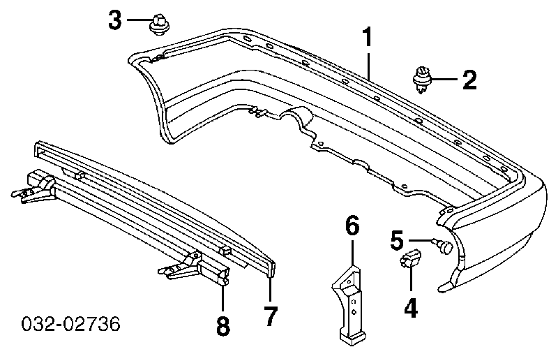 Reforçador do pára-choque traseiro para Honda Civic VI EJ9, EK3/4