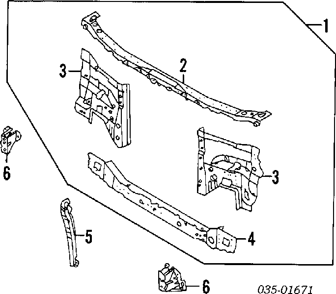  Suporte do radiador montado (painel de montagem de fixação das luzes) Mazda 626 III sedan (GD) (1987 - 1992) III