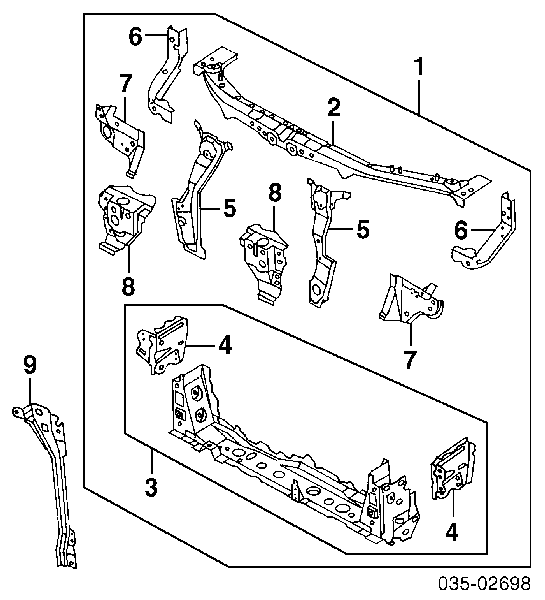 Suporte do radiador montado (painel de montagem de fixação das luzes) para Mazda 323 F V BA