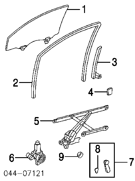 6980212190 Toyota Mecanismo de acionamento de vidro da porta dianteira esquerda