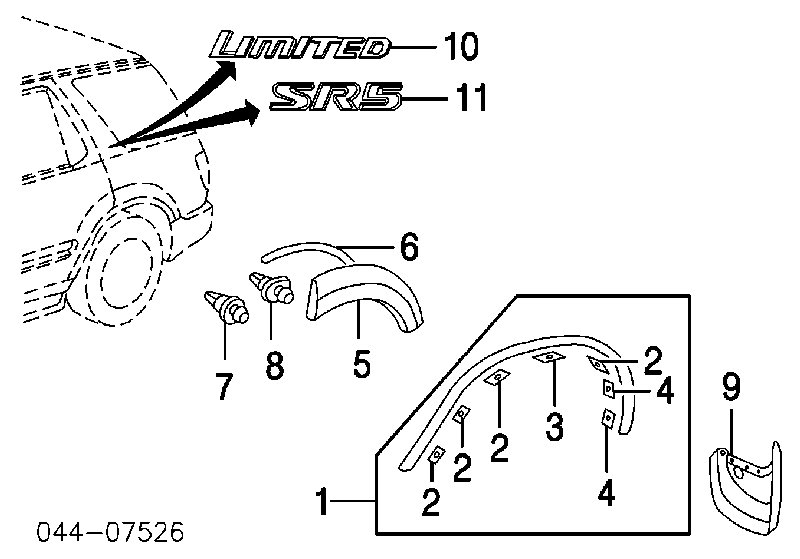 9046708195 Toyota Cápsula (prendedor) de expansor de arco do pára-lama