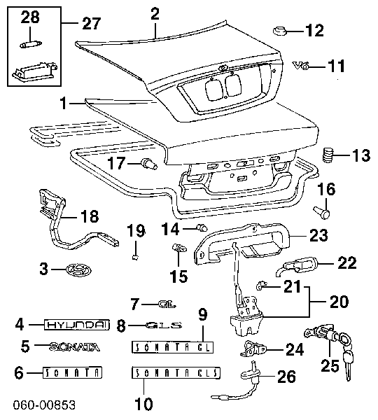 Fecho de tampa de porta-malas (de 3ª/5ª porta traseira) para Hyundai Sonata III 