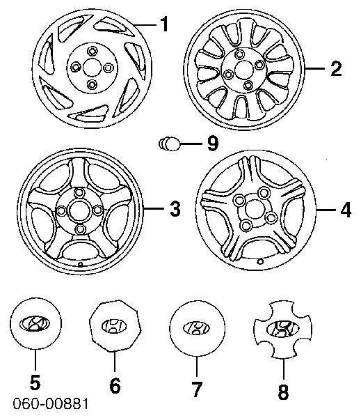 Discos de roda de aleação ligeira (de aleação ligeira, de titânio) para Hyundai Sonata III 