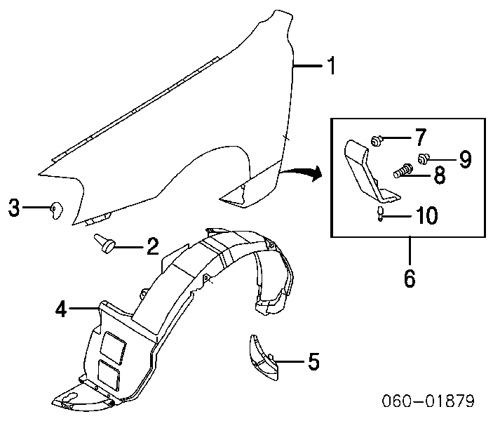 8681226000 Hyundai/Kia Guarda-barras direito do pára-lama dianteiro