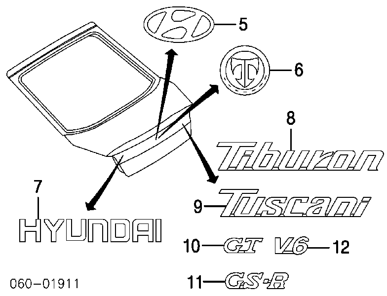 Emblema de tampa de porta-malas (emblema de firma) para Hyundai Coupe II GK