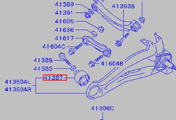 4120A001 Mitsubishi Bloco silencioso do braço oscilante inferior traseiro longitudinal