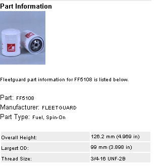 FF5108 Fleetguard Filtro de combustível