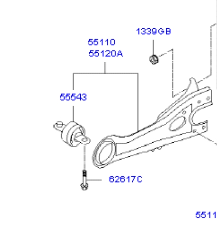 552702H000 Hyundai/Kia Braço oscilante (tração) longitudinal inferior esquerdo de suspensão traseira