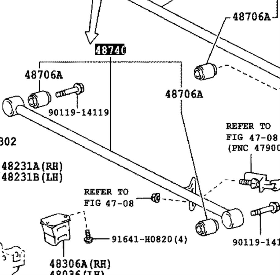 4874035040 Toyota Barra transversal de suspensão traseira