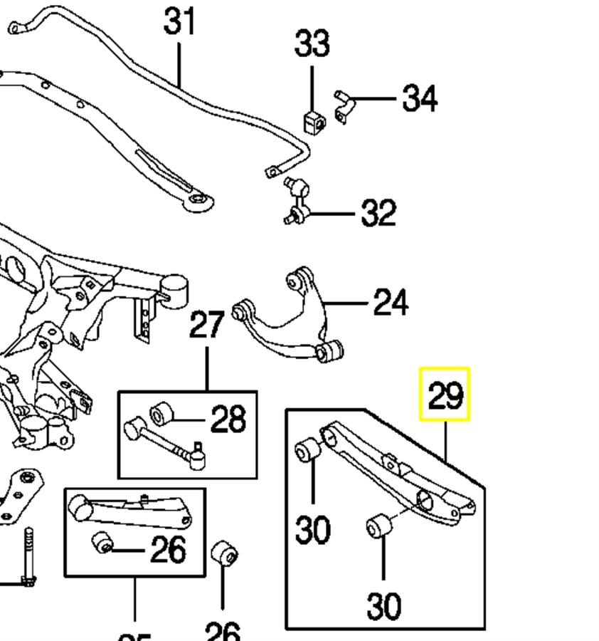 20250XA03A Subaru Braço oscilante inferior direito de suspensão traseira