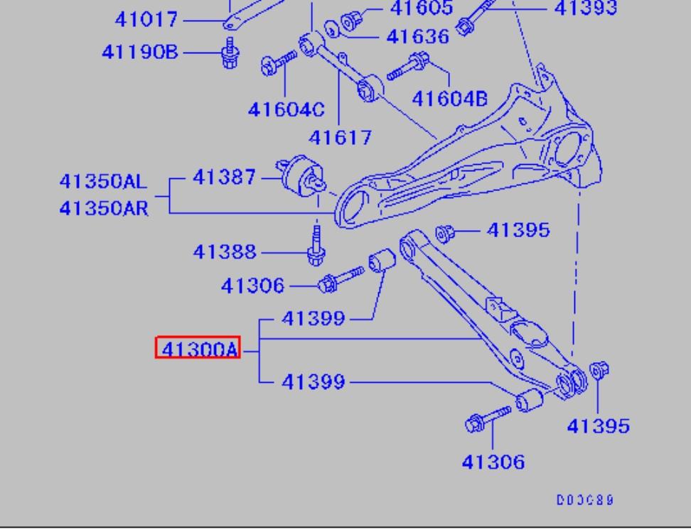 4113A001 Mitsubishi Braço oscilante inferior esquerdo de suspensão traseira/direita