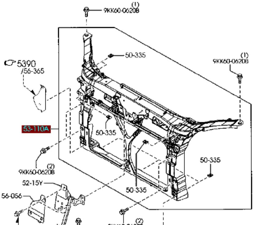 C23553110E Mazda Suporte do radiador montado (painel de montagem de fixação das luzes)