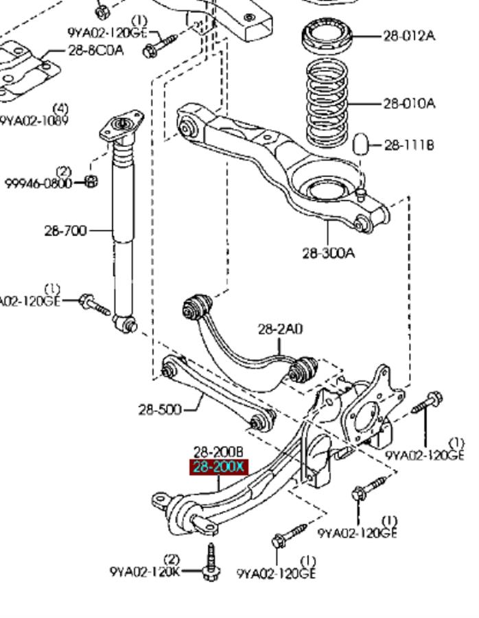C23628250C Mazda Braço oscilante (tração) longitudinal inferior esquerdo de suspensão traseira