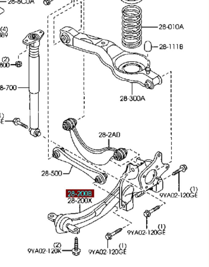 C23628200C Mazda Braço oscilante (tração) longitudinal inferior direito de suspensão traseira