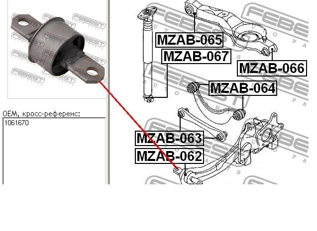 Bloco silencioso dianteiro de braço oscilante traseiro longitudinal Febest MZAB062 preço, a partir de 24,72 USD