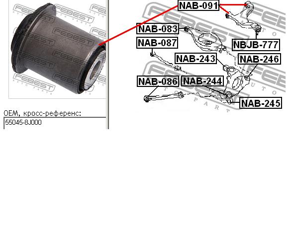 Bloco silencioso do braço oscilante superior traseiro Febest NAB091 preço, a partir de 10,55 USD