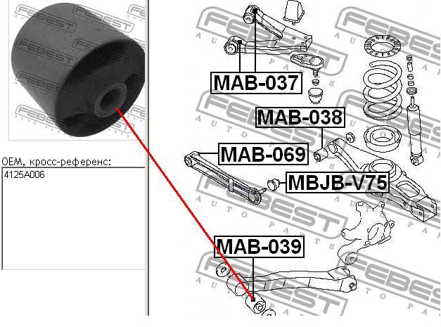 Bloco silencioso do braço oscilante inferior traseiro longitudinal Febest MAB039 preço, a partir de 23,80 USD