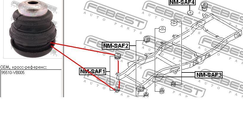Coxim de chassi (de fixação de carroçaria) Nissan/Infiniti 95510VB000 preço, a partir de 27,77 USD