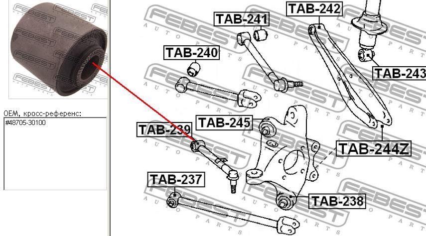 Bloco silencioso da barra Panhard (de suspensão traseira) Febest TAB239 preço, a partir de 8,99 USD