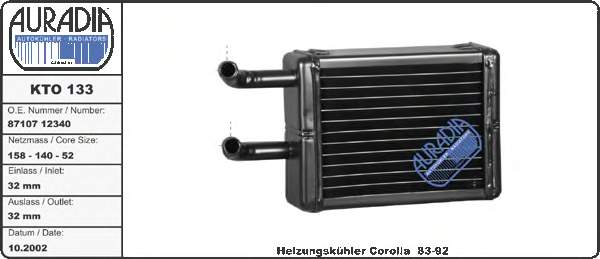 Radiador de forno (de aquecedor) para Toyota Corolla  E8