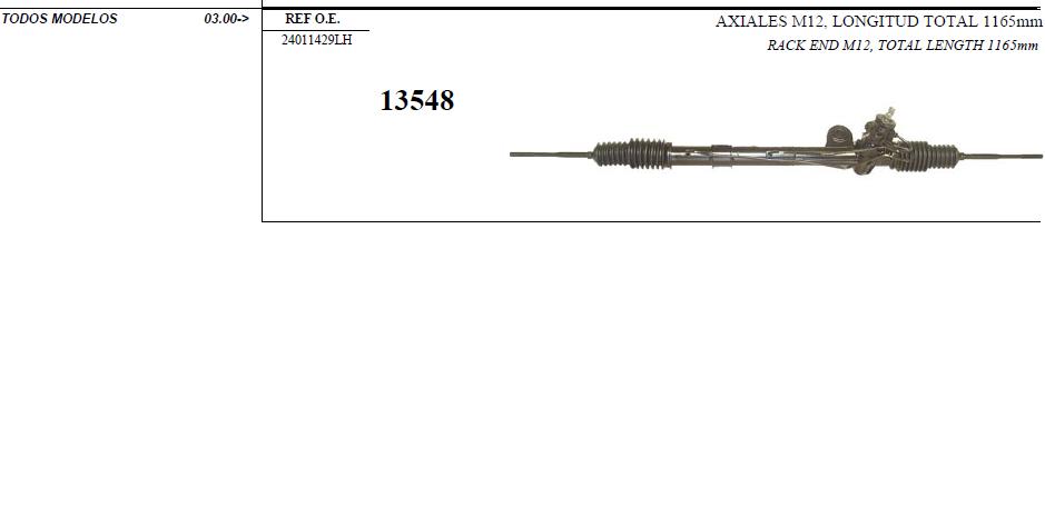 Cremalheira da direção 01601100 Lizarte