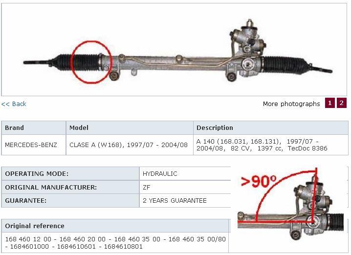 Cremalheira da direção Mercedes A1684603500 preço, a partir de 131,10 USD