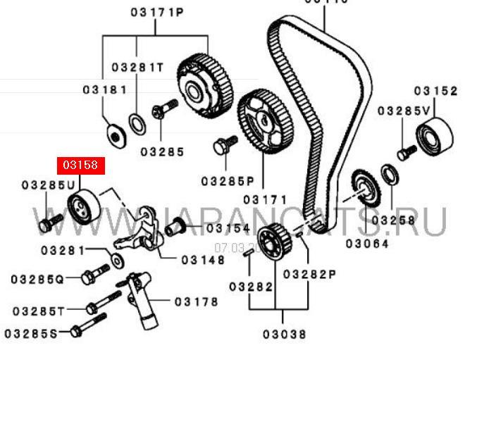 MR984714 Mitsubishi Rolo de reguladora de tensão da correia do mecanismo de distribuição de gás