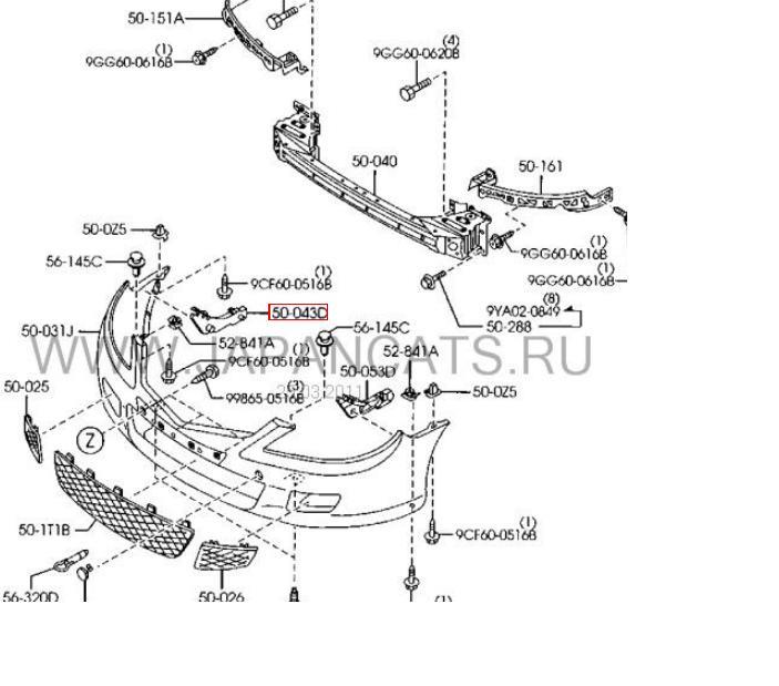 GJ6A50E11C Mazda Consola externa direita do pára-choque dianteiro
