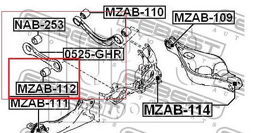 Bloco silencioso da barra Panhard (de suspensão traseira) Febest MZAB112 preço, a partir de 10,98 USD