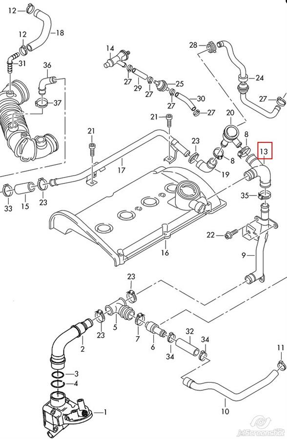 06B103221H VAG Cano derivado de ventilação de cárter (de separador de óleo)