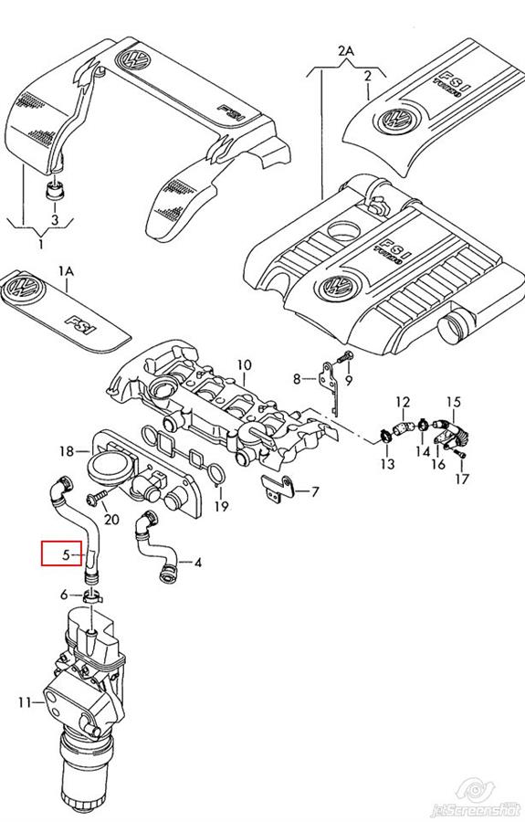 06F103217 VAG Cano derivado de ventilação de cárter (de separador de óleo)
