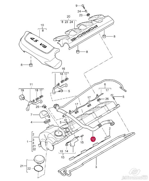 Cano derivado de ventilação de cárter (de separador de óleo) Porsche 94810721502 preço, a partir de 306,80 USD