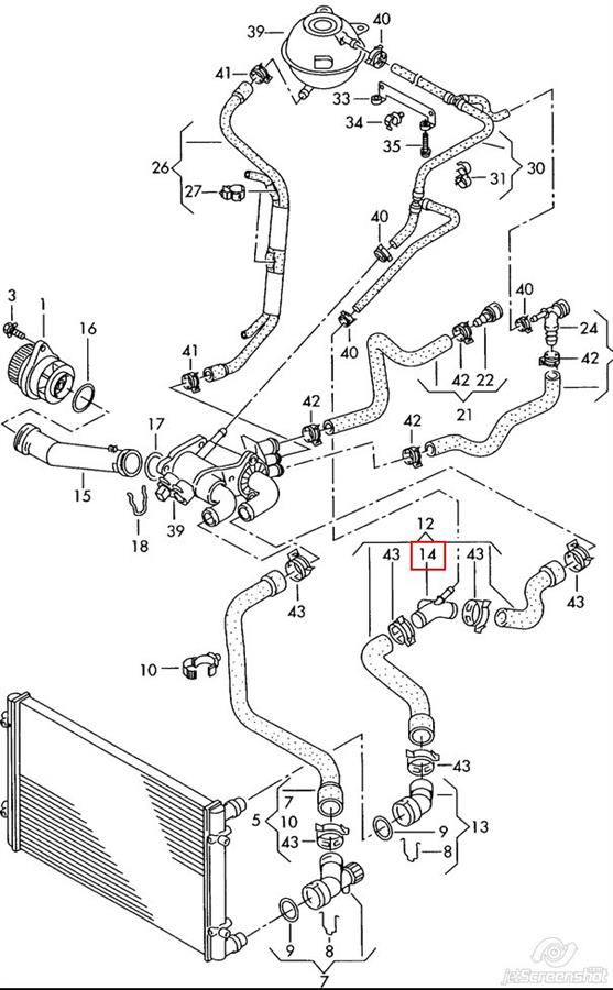 1J0121087B VAG Flange do sistema de esfriamento (união em T)