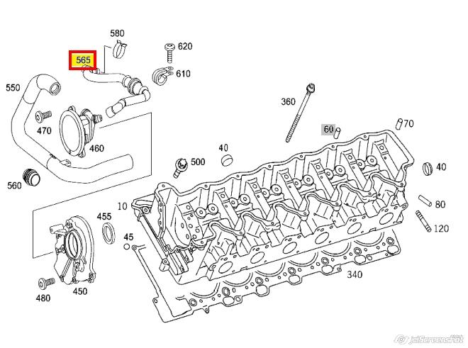 Cano derivado de ventilação de cárter (de separador de óleo) para Mercedes S  C216