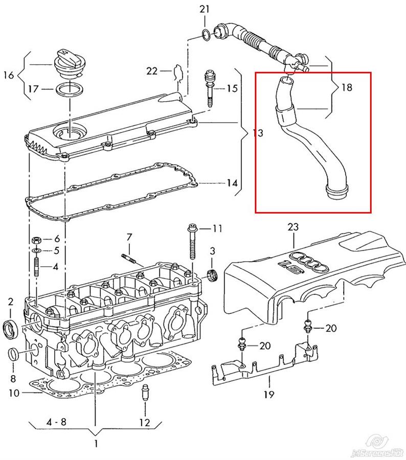 06B103217F VAG Cano derivado de ventilação de cárter (de separador de óleo)