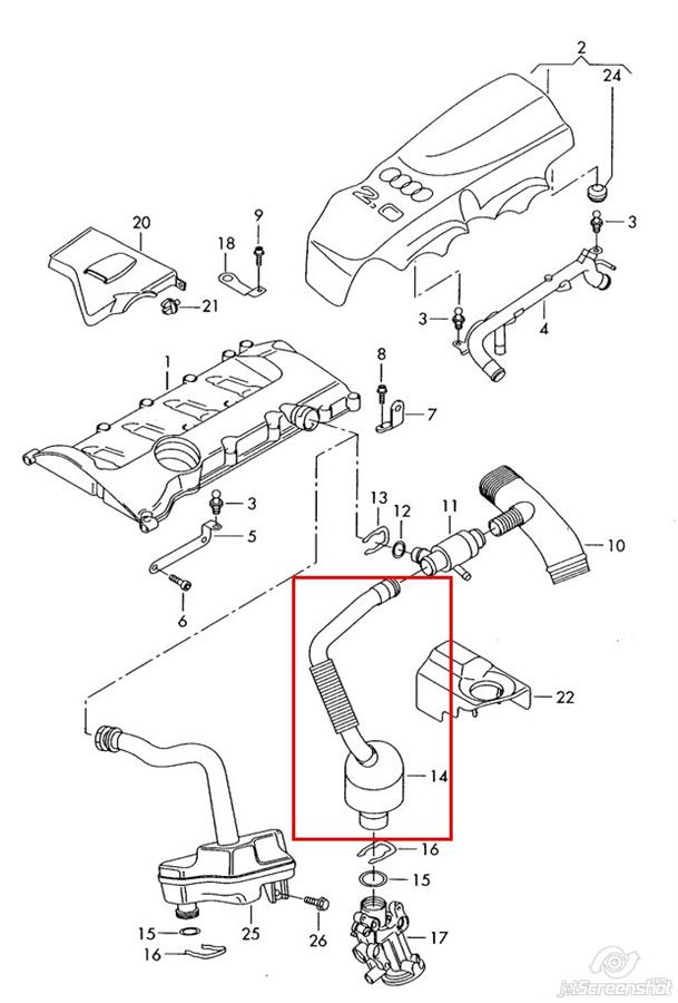 06B103211H VAG Cano derivado de ventilação de cárter (de separador de óleo)