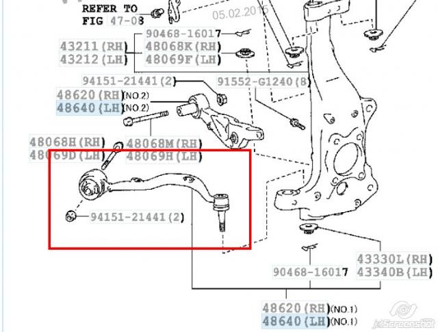 4862059015 Toyota Braço oscilante inferior direito de suspensão dianteira